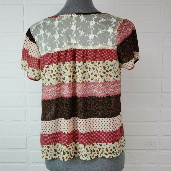 Papaya Peasant Blouse Medium Sheer Thin Lace Print - Picture 6 of 10